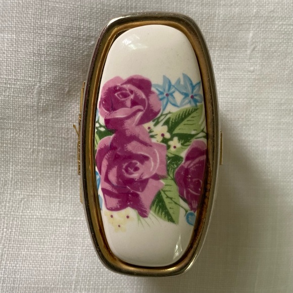 Vintage Lipstick Holder with Mirror Floral Porcelain Hong Kong - Picture 1 of 12
